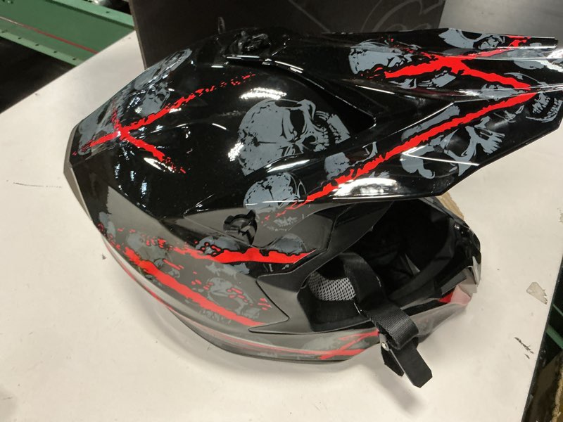 Condition photo showing Good Condition for Adult ATV Dirt Bike Helmet with Goggles Gloves & Mask Adjustable Sun Visor Motorcycle Adult Helmet Off-Road Motocross Downhill Moped MX for Unisex-Adult Red Skull Large