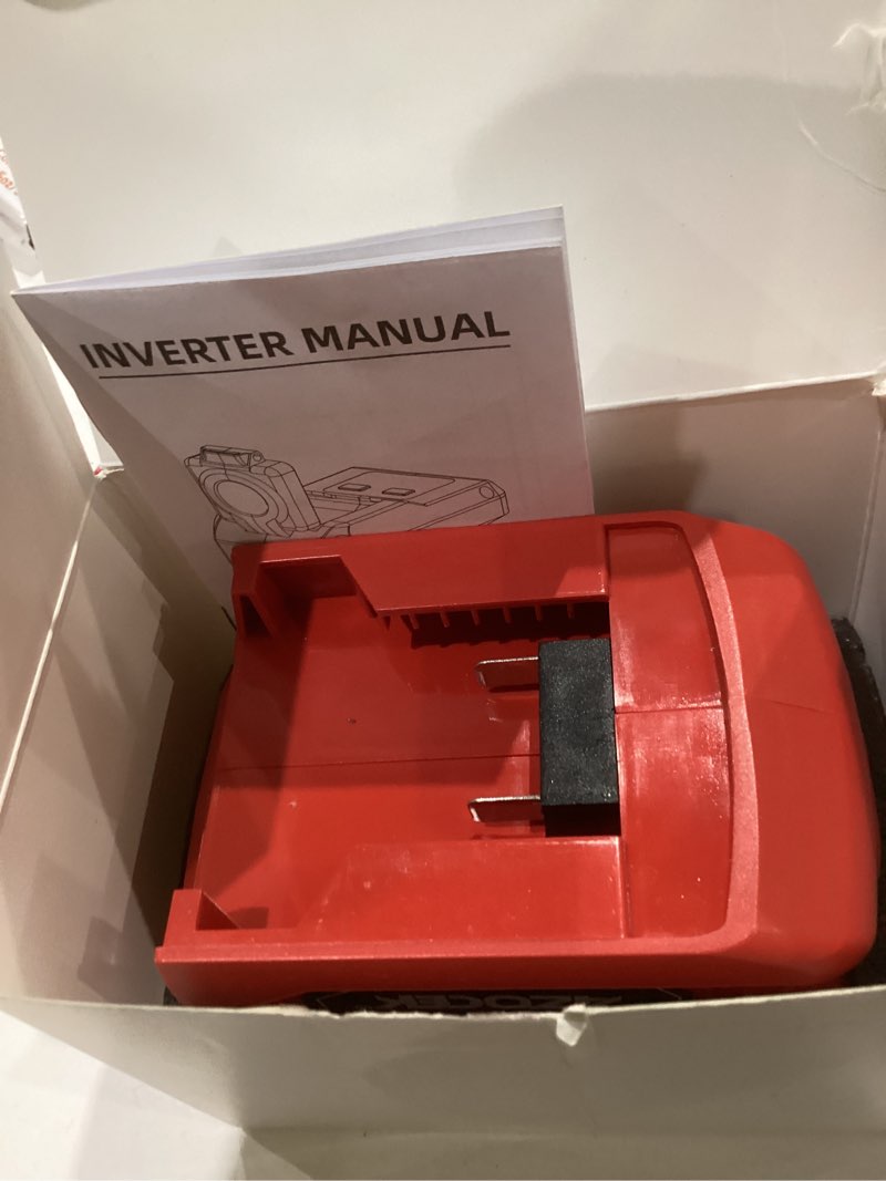 Condition photo showing Good Condition for 220w azocek power inverter compatible with milwaukee 18v battery, dc 18v to ac 110v portable power station with 1 ac outlet, 2 usb ports & 1 type-c fast charging, 400lm led work light 1-pack red