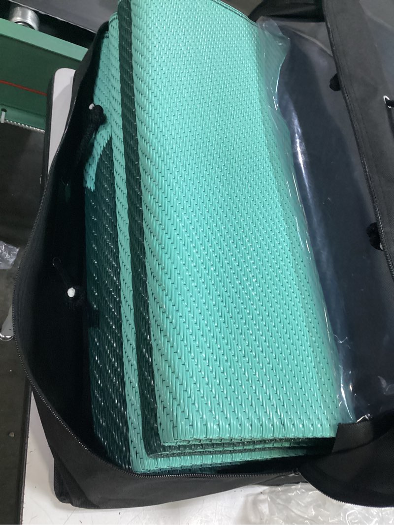 Condition photo showing Good Condition for lahome coastal coral 9x12 outdoor picnic pool rug,plastic green outdoor rug 9' x 12' (rectangular) aqua green