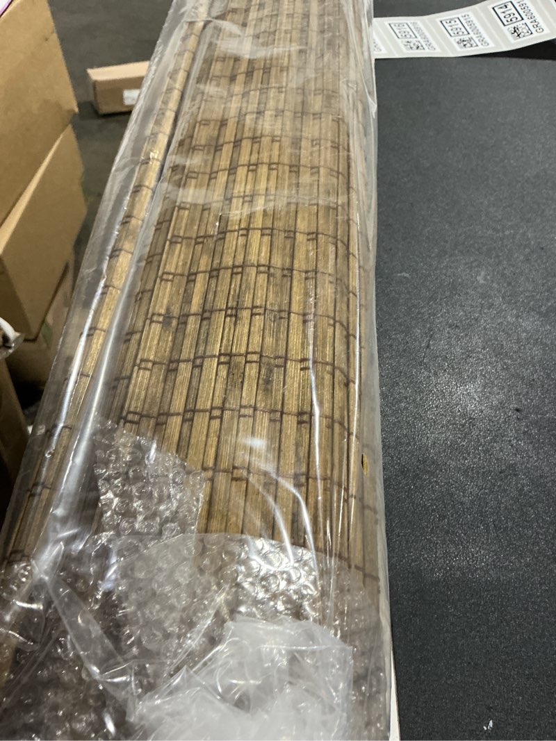 Condition photo showing Good Condition for cordless bamboo roman shades 24x48in, light filtering bamboo blinds for indoor windows, office, bathroom and living room, privacy teak.