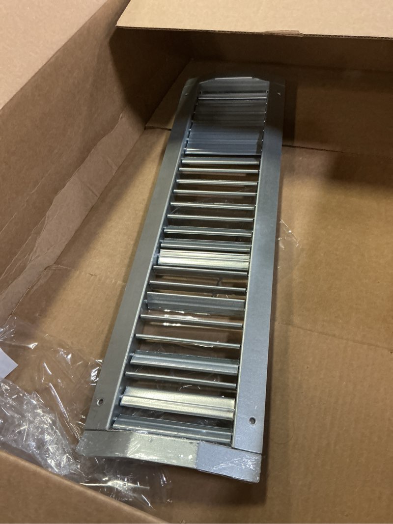 Condition photo showing As Is for vent systems 21" x 5" inch galvanized steel louvered air return vent cover for round ducts, hvac pipes - air supply exhaust register grille for heater ventilation, air duct - adjustable louver blade