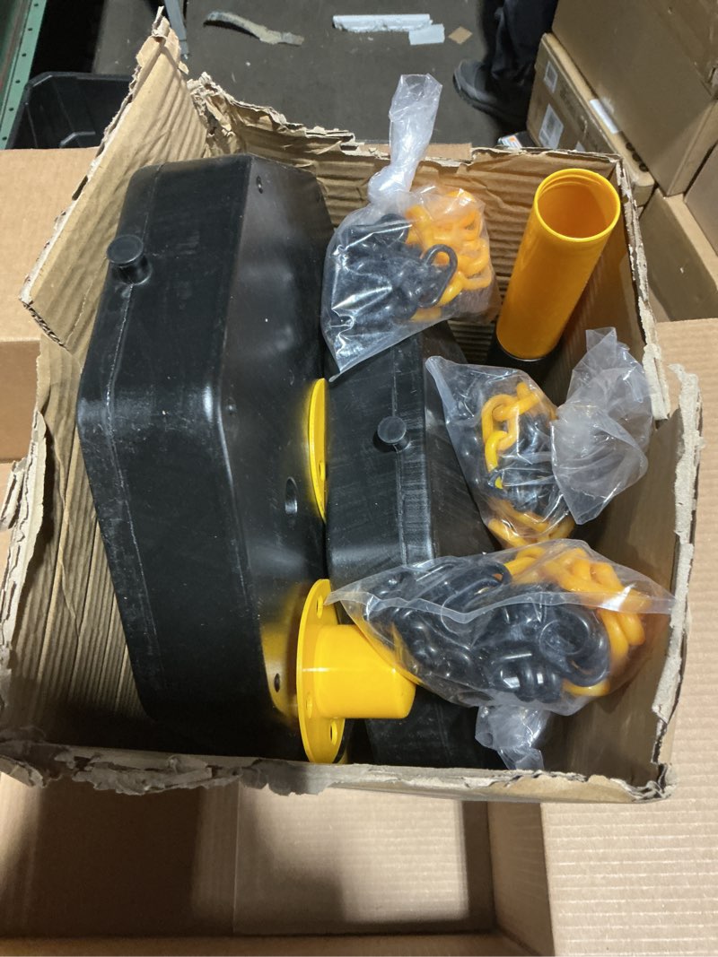 Condition photo showing Good Condition for 6 Pack Traffic Delineator Post Cones with Fillable Base, Adjustable Plastic Safety Barrier with 5Ft Plastic Chain, Outdoor and Indoor Crowd Control Stanchion for Traffic Control and Warning 34 inch Yellow+Black 6