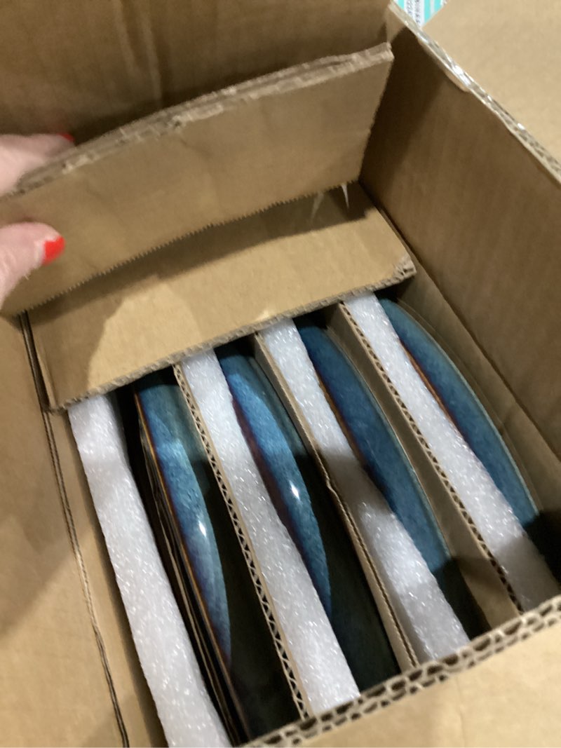 Condition photo showing As Is for AmorArc Ceramic Dinnerware Sets for 4,Round Reactive Glaze Stoneware Plates and Bowls Set,Highly Scrath Resistant Dishware | Dishwasher & Microwave Safe Dishes Set,Service for 4 (12pc) Ceylon Blue Service for 4