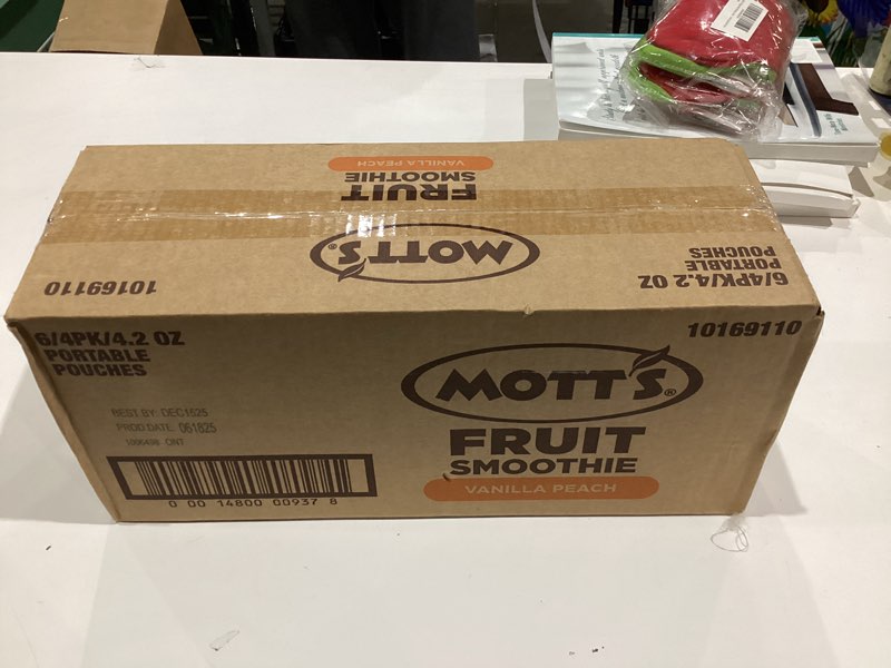 Condition photo showing New/Like New for Mott’s Fruit Smoothies Vanilla Peach, 4.2 oz clear pouches, 24 Count (6 Packs of 4), Made With Milk, Made With Real Fruit, Good Source of Calcium, On-the-Go Vanilla Peach 4.2 Fl Oz (Pack of 24)