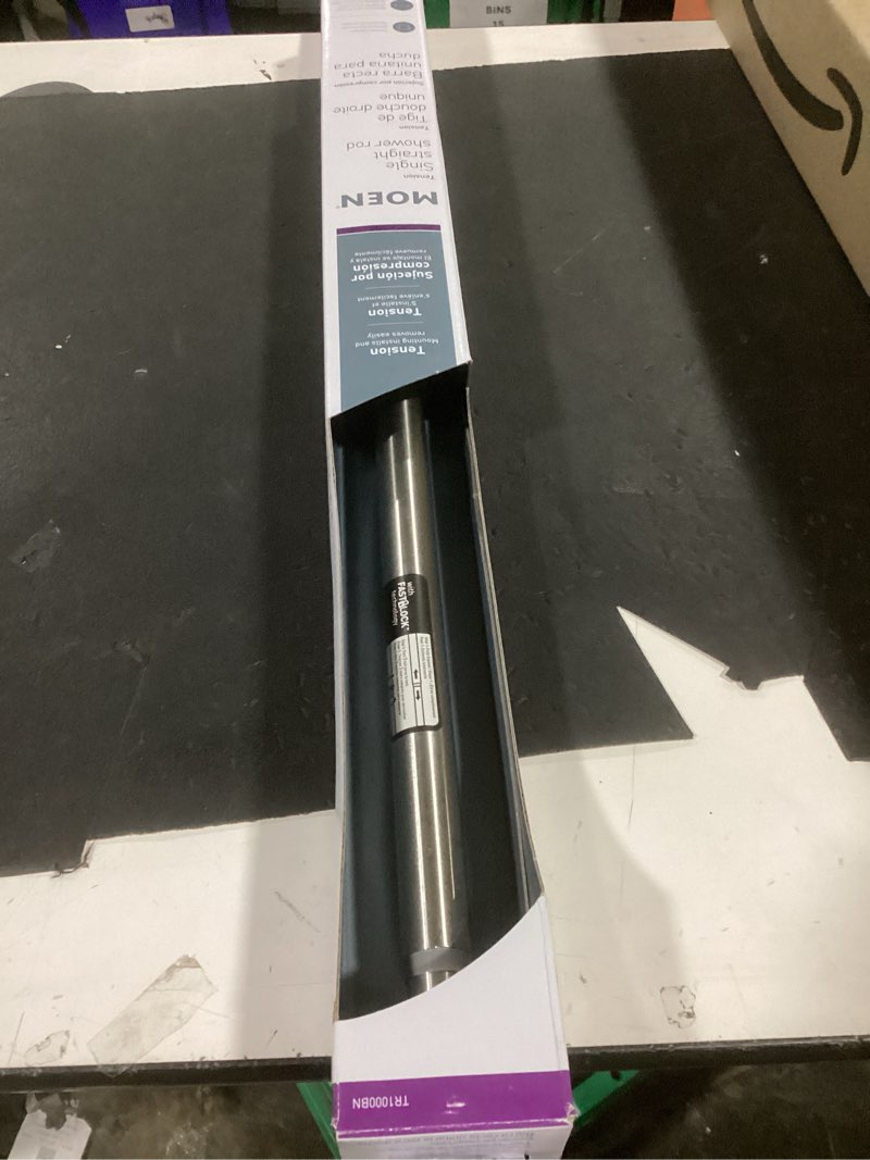 Condition photo showing New/Like New for moen straight adjustable mounted shower curtain rod for bathroom, brushed nickel finish, tr1000bn brushed nickel animal print