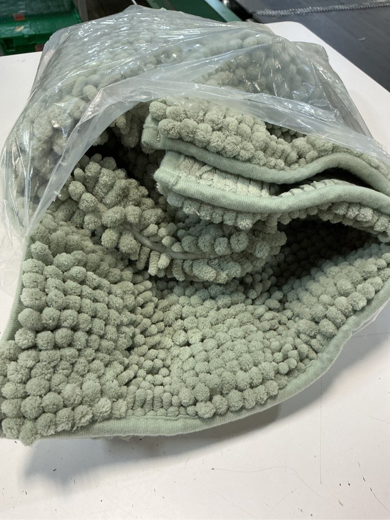 Condition photo showing As Is for h.versailtex sage bathroom rugs, bath mat set of 2 extra thick chenille striped pattern shaggy bath rugs for bath room, non skid bath mats for bathroom floor (32 x 20 plus 24 x 17 - inches) 20" x 32" plus 17" x 24" sage