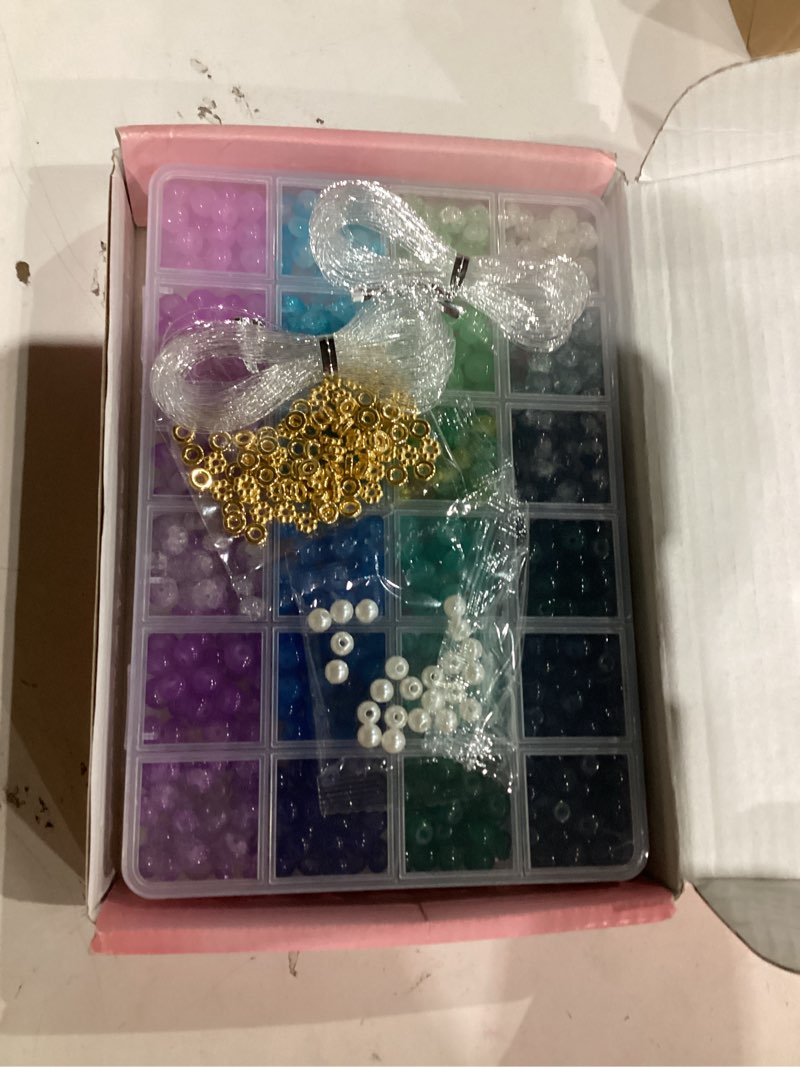 Condition photo showing As Is for Similar 1200PCS Abacus Glass Beads for Jewelry Making, 48 Colors Gemstone Rondelle Beads for Bracelets Making Kit, Crystal Bead for Necklace DIY Crafts, 5x8mm, Solid, Crackle, Gradient Colors