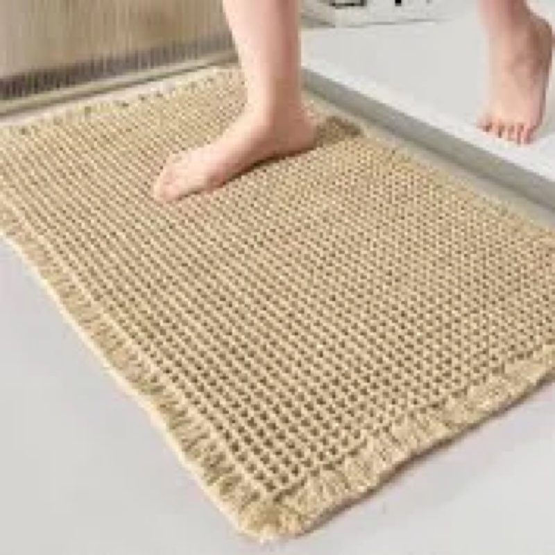 AMOAMI Waffle Bath-Mat, Super Absorbent Bath Mats for Bathroom, Boho Bathroom Rugs Non Slip Washable