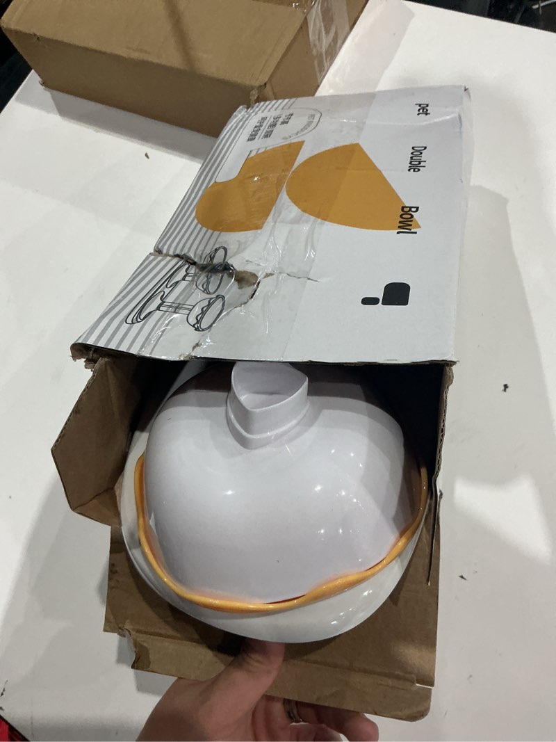 Condition photo showing As Is for elevated cat bowls, raised cat dishes for food and water | pet food bowls for cats and puppies, 3-level height adjustable, 350 ml/12 oz per bowl yellow