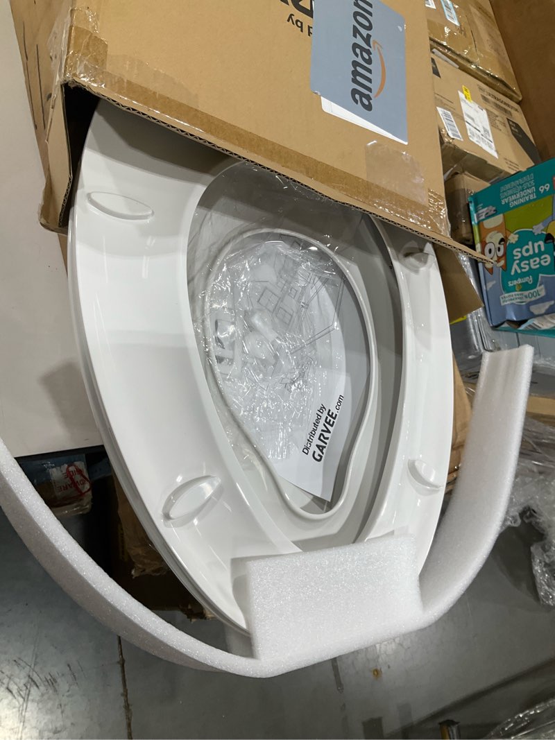 Condition photo showing Good Condition for elongated toilet seat with built in potty training seat, potty training toilet seat for toddlers, magnetic kids seat and cover, slow close and never loosen, fits both adult and child, white, 19" white 19" elongated with toddler seat