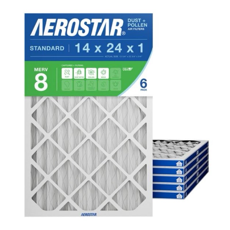 Aerostar 14x24x1, MERV 8 Air Filter for AC Furnace, Clean Home, 6-Pack