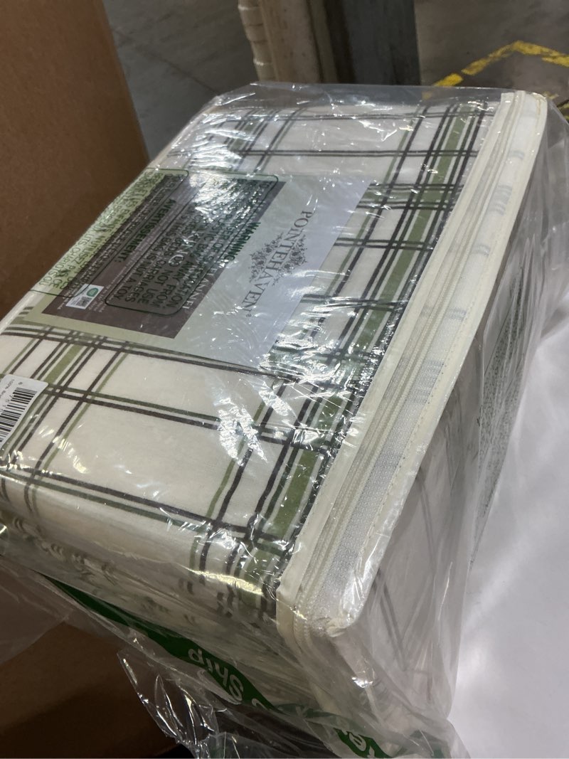 Condition photo showing New/Like New for Pointehaven Heavy Weight Flannel Sheet Set, King, Plaid Sage - Warm & Cozy - 100% Cotton Flannel Pre-Shrunk -170 GSM -Deep Pockets -Easy Fit Elastic All Around-Comfy Double Brushed Plaid Sage King