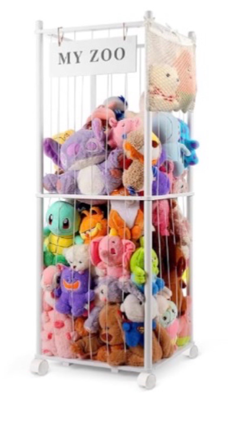 gldzi stuffed animal storage zoo with wheels, wooden stuffed animal organizer with elastic cords, sp(color white large )