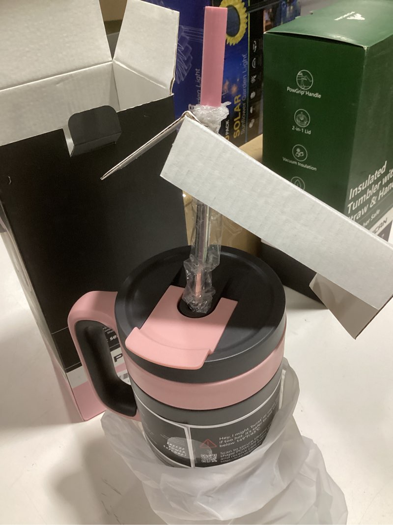 Condition photo showing Good Condition for POWCAN 40 oz Tumbler with Handle, 2-in-1 Straw and Sip Lid, Leakproof, Dishwasher Safe, Insulated Stainless Steel Travel Coffee Mug, Keeps Cold for 34 Hours, Fits in Car Cup Holder (Rebellion) Rebellion 40 Ounces