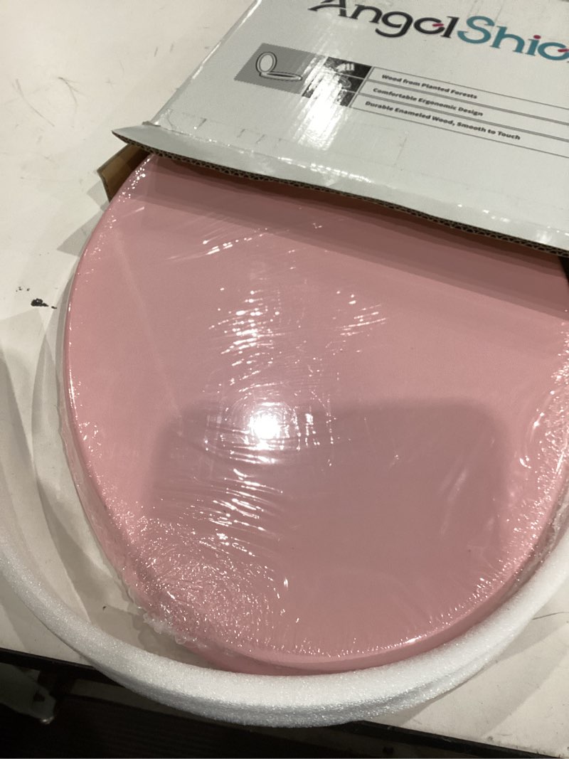 Condition photo showing New/Like New for pink elongated toilet seat natural wood toilet seat with zinc alloy hinges, easy to install also easy to clean, scratch resistant toilet seat by angol shiold (elongated, pink) elongated pink