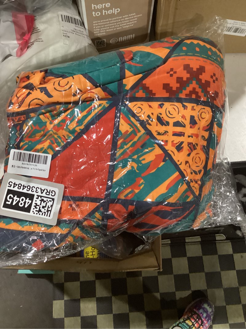 Condition photo showing Good Condition for Stretch Couch Covers for 3 Separate Cushion Couch Sofa - Floral Printed Couch Sofa Cover,Washable Sofa Slipcover,Pet Friendly Furniture Protector with Elastic Bottom, Universal Fit for Home Block Pattern+orange Large