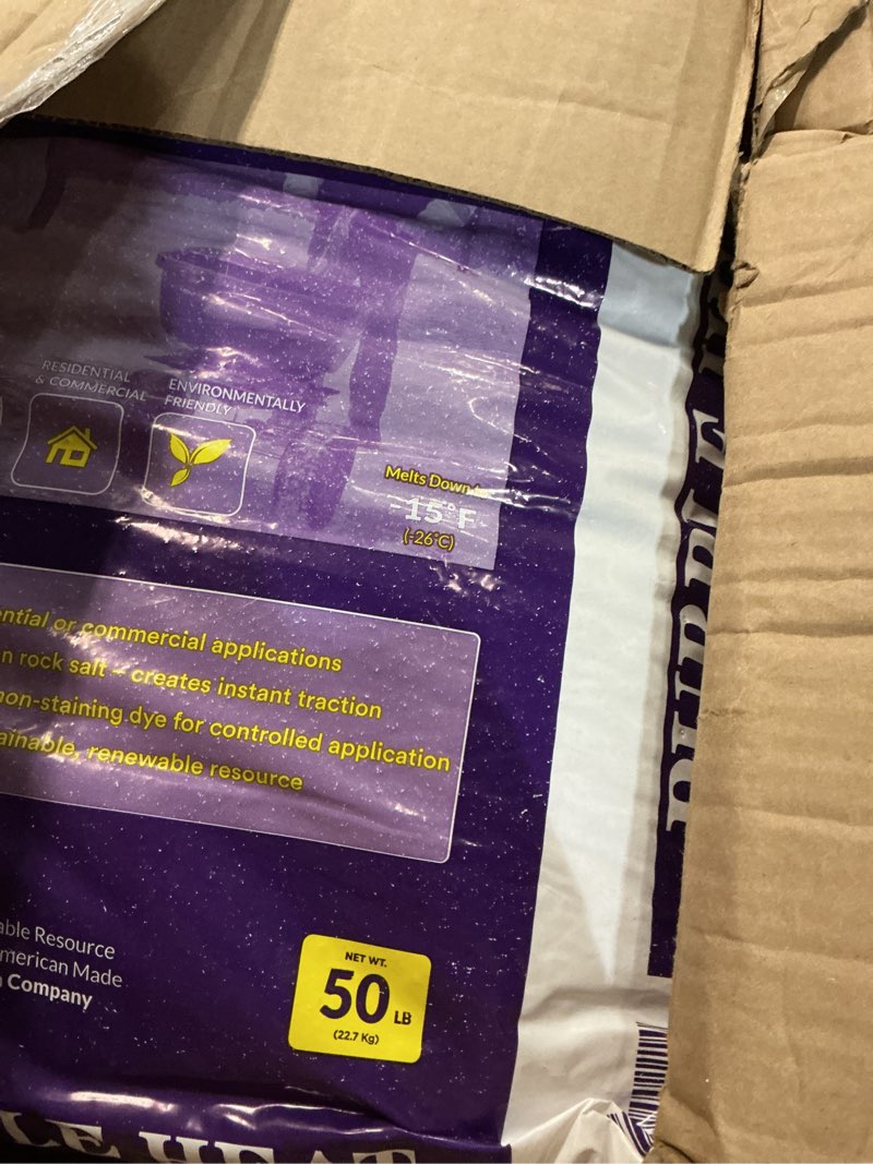 Condition photo showing New/Like New for premium ice melt, blue (50 lb bag) – fast-acting, industrial-grade snow melter for sidewalks, driveways & parking lots, melts to -20°f, concrete safe, non-greasy, slip-free formula 1 bag