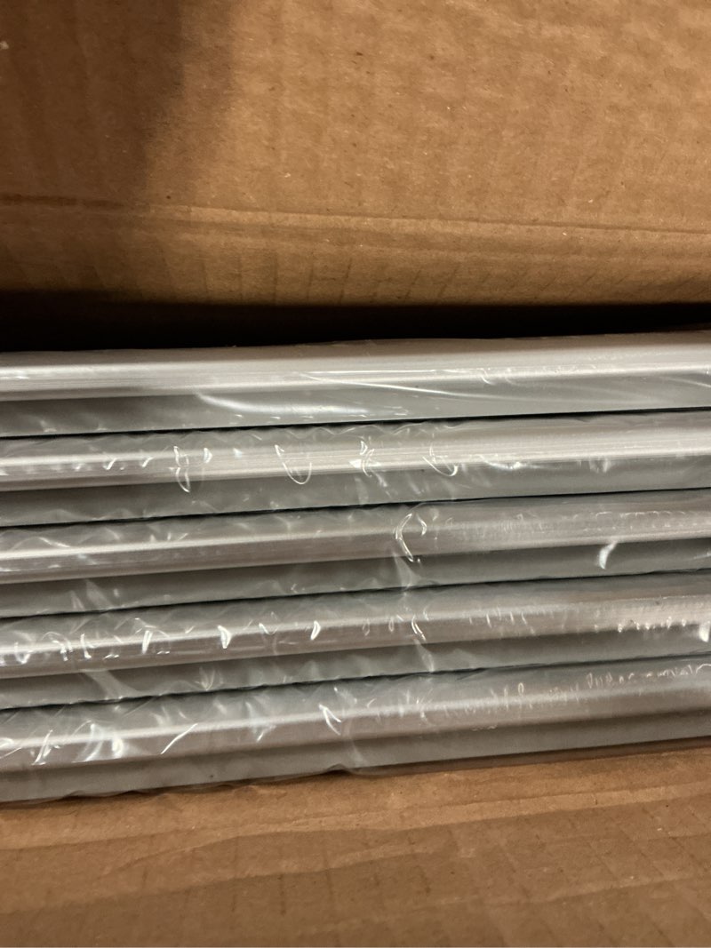 Condition photo showing New/Like New for m&t displays opti snap poster frame 11x17 inch silver 1" aluminum profile front loading wall mounting photo picture document certificate sign holder mitered corner anti glare cover (5 pack)