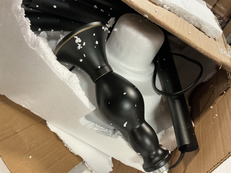 Condition photo showing As Is for Elegant Designs LF2001-RBW 1 Light Torchiere Floor Lamp with Marbelized White Glass Shade, Restoration Bronze and White Restoration Bronze/White Shade