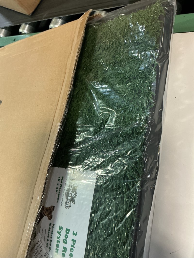 Condition photo showing New/Like New for artificial grass puppy pad with tray 16x20 inch | reusable indoor & outdoor dog potty training mat system | washable fake grass pet housebreaking pad for puppies & small to medium dogs by petmaker small 3-layer system