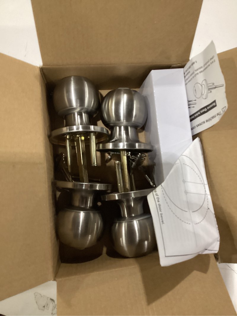 Condition photo showing New/Like New for BESTTEN [2 Pack] Entry Door Knob with Lock, Keyed Different Door Lock for Exterior Door and Front Door, Standard Ball, Satin Nickel 2 Satin Nickel