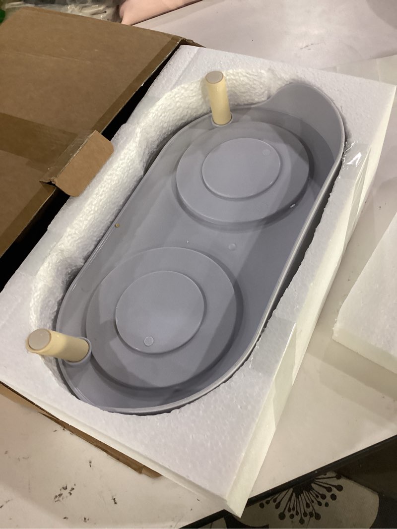 Condition photo showing Good Condition for elevated slow feeder dog bowls - ceramic food and water bowl set with stand - raised pet dishes for small and medium sized dogs medium grey