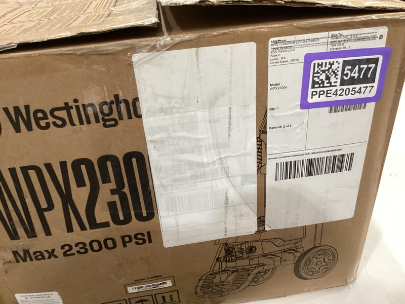 Condition photo showing As Is for 2300 psi 1.76 gpm 13 amp cold water electric powered pressure washer with turbo nozzle and 5-quick connect tips