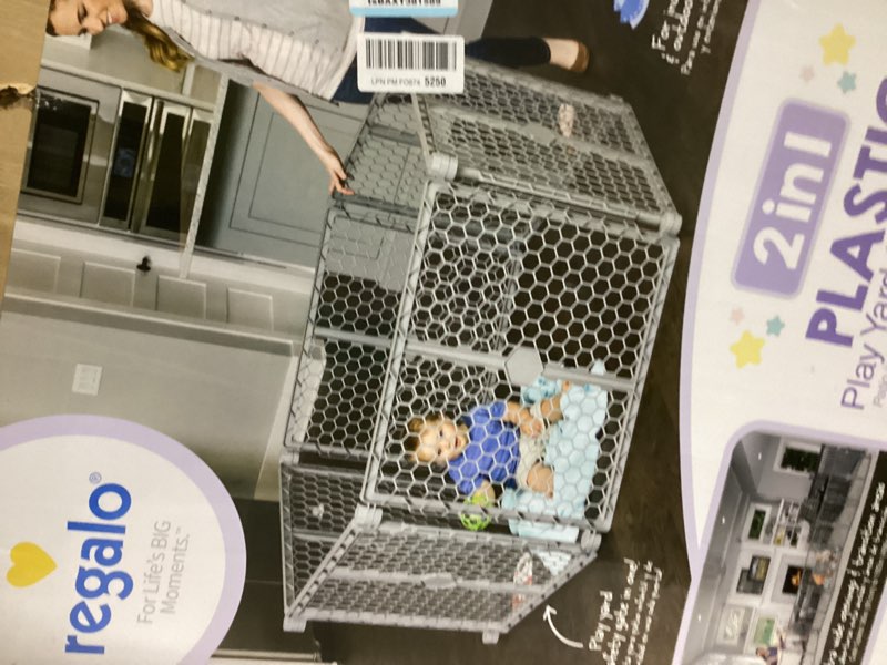 Condition photo showing New/Like New for Regalo Plastic 192-Inch Super Wide Adjustable Baby Gate and Play Yard, 4-in-1, Bonus Kit, Includes 4 Pack of Wall Mounts Gray