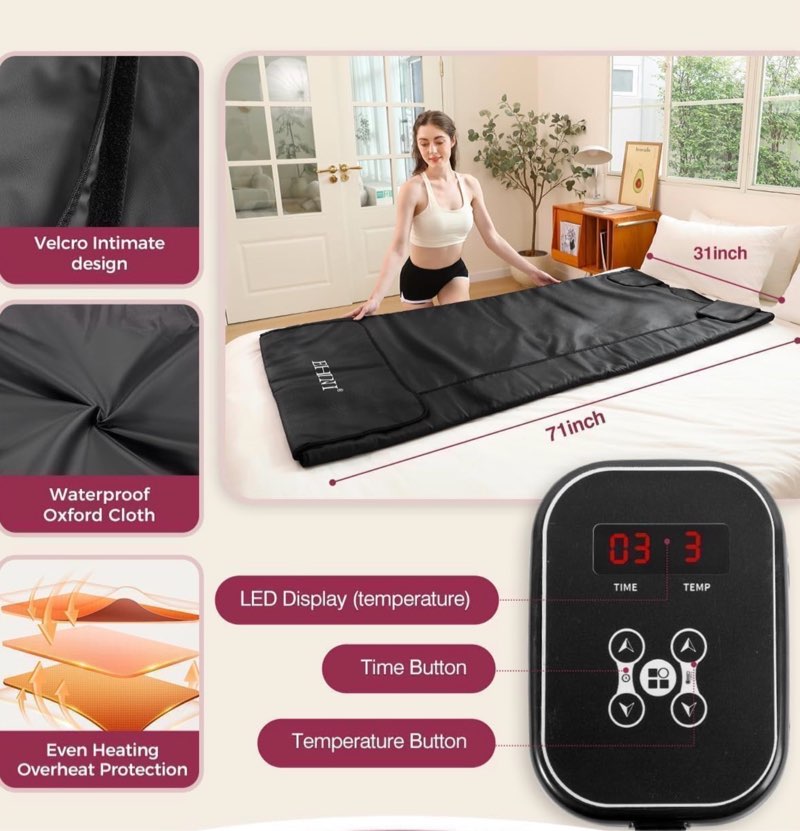 infrared sauna blanket - portable far infrared sauna for home relaxation - pu sauna blanket - infrared blanket sauna with 77–176 °f temp range,for full-body relaxation (raven black)