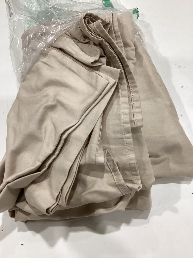 Condition photo showing As Is for amazon basics lightweight super soft breathable brushed microfiber 4 piece bed sheet set with 14-inch deep pockets, wrinkle resistant, queen, beige, solid beige queen