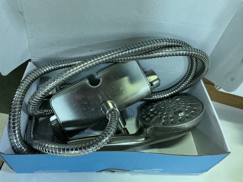 Condition photo showing As Is for makefit filtered shower head with handheld combo brushed nickel - dual 2-in-1 spa system with massage shower head and 10 modes hand held showerhead, high pressure, buit in power wash mode 10 modes brushed nickel