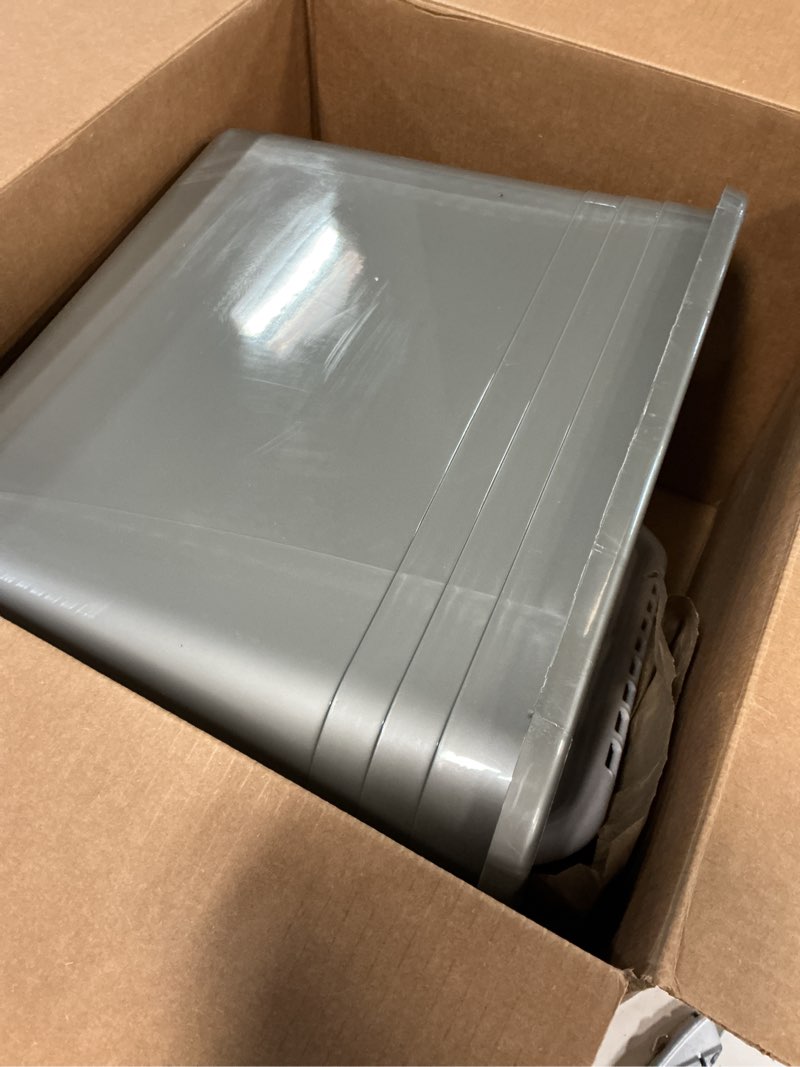 Condition photo showing As Is for petmate enclosed cat litter boxes with hinged lid and wide top entry opening, cat litter box enclosure with filter lid, made in usa, scoop not included 1 count (pack of 1) gray