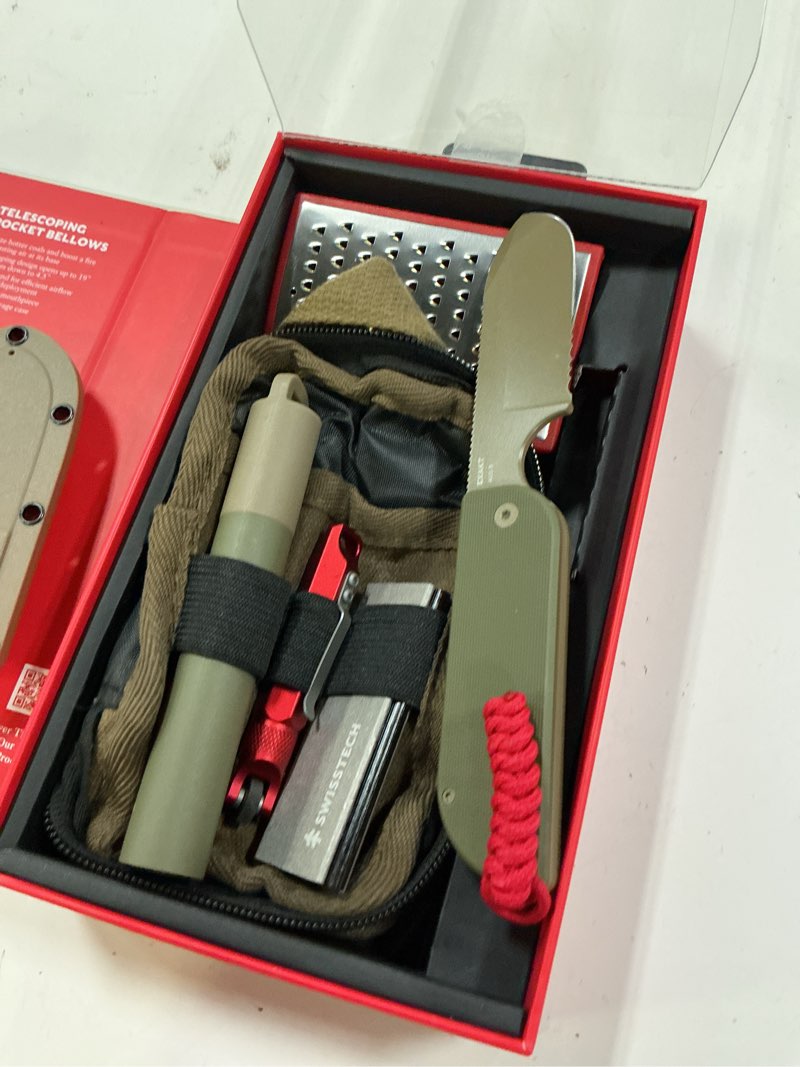 Condition photo showing As Is for swiss tech fixed blade kit, 6 piece, campfire, camping essentials set