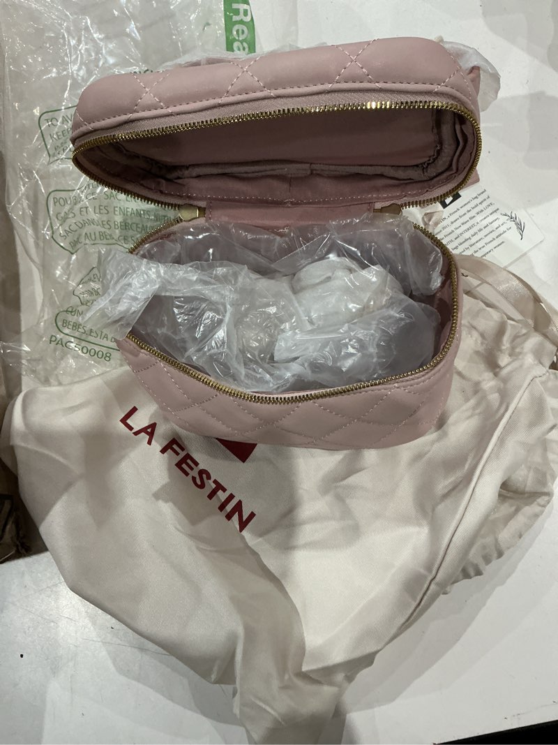 Condition photo showing Good Condition for la festin quilted box crossbody bag for women, small genuine leather purse pink