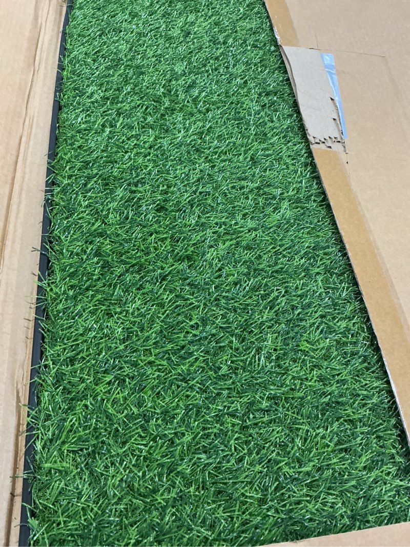 Condition photo showing Good Condition for dog grass pad with tray, 34''x23'' large artificial turf grass potty, reusable puppy pee pads for dogs, portable dog litter box for indoor/outdoor potty training toilet