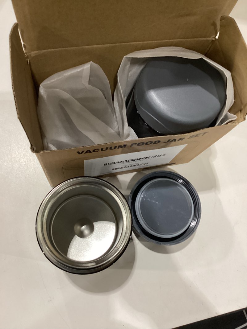 Condition photo showing Good Condition for used 12oz 2 pack insulated food jar set for kids soup thermo hot food lunch container wide mouth leak proof stainless steel vacuum bento box for school office travel outdoors black set