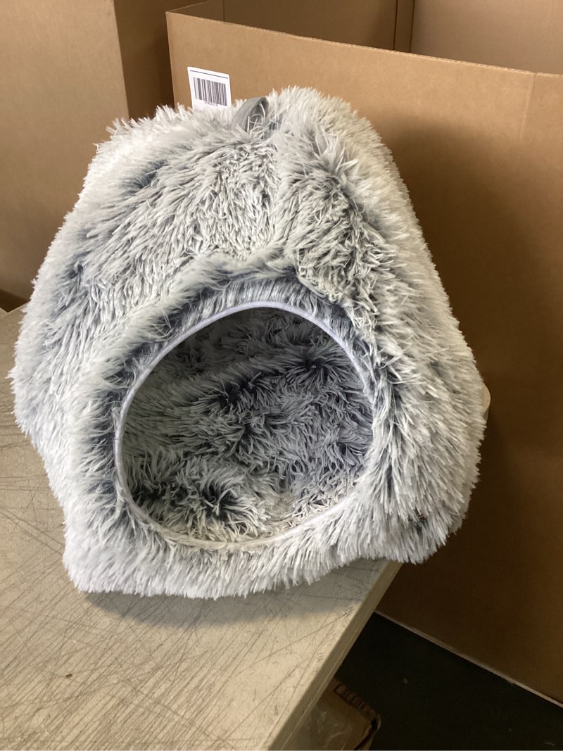 CATISM Cat Beds for Indoor Cats 2 in 1 Cat Bed Cave Machine Washable Fluffy Cat Cave Bed Foldable Non-Slip Washable Cushioned Pillow Soft Plush Premium Cotton Pet Bed for Kittens and Small Dogs Gray L