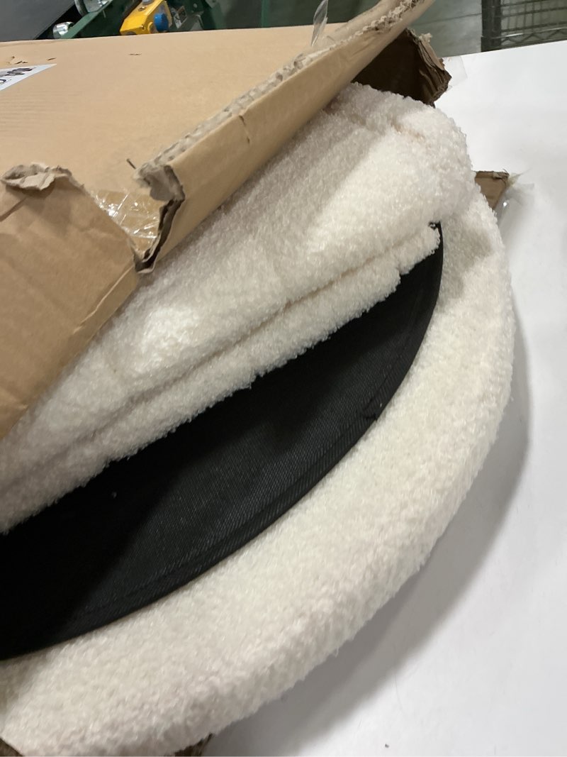 Condition photo showing As Is for Round Ottoman with Storage, Boucle Ottoman Coffee Table, Foot Rest Footstool for Hallway, Living Room, Bedroom-Cream White 22"L x 22"W x 15.7"H Cream White