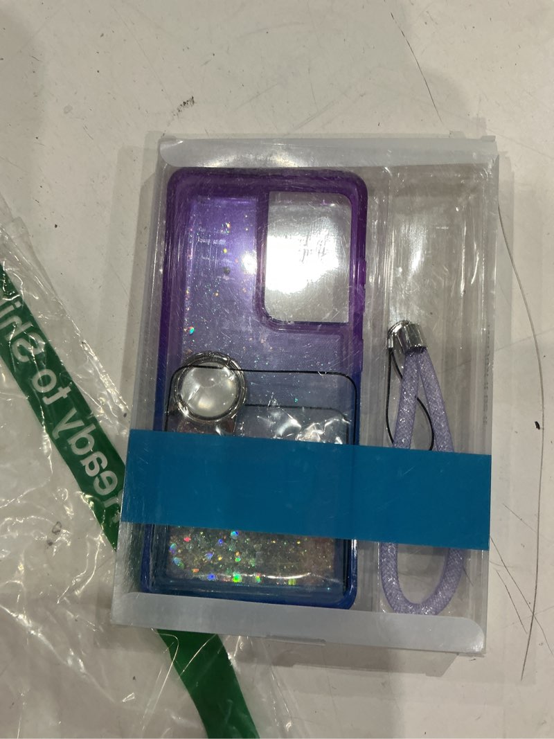 Condition photo showing As Is for ngb designed for samsung galaxy s21 ultra & s21 ultra 5g case, purple/blue | glitter liquid sparkle cute cover for women girls kids | with screen protector & ring holder & wrist strap lanyard purple/blue s21 ultra