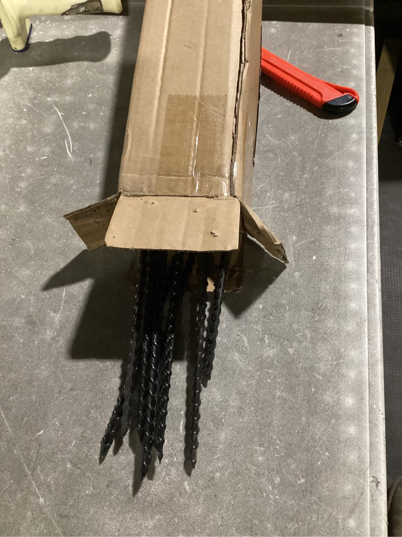 Condition photo showing Good Condition for 12” set of 8 ground rebar stakes heavy duty j hook ground anchors, curved steel plant support garden stake with chisel point end, hammer through hard soil for camping tent - black powder coated 1