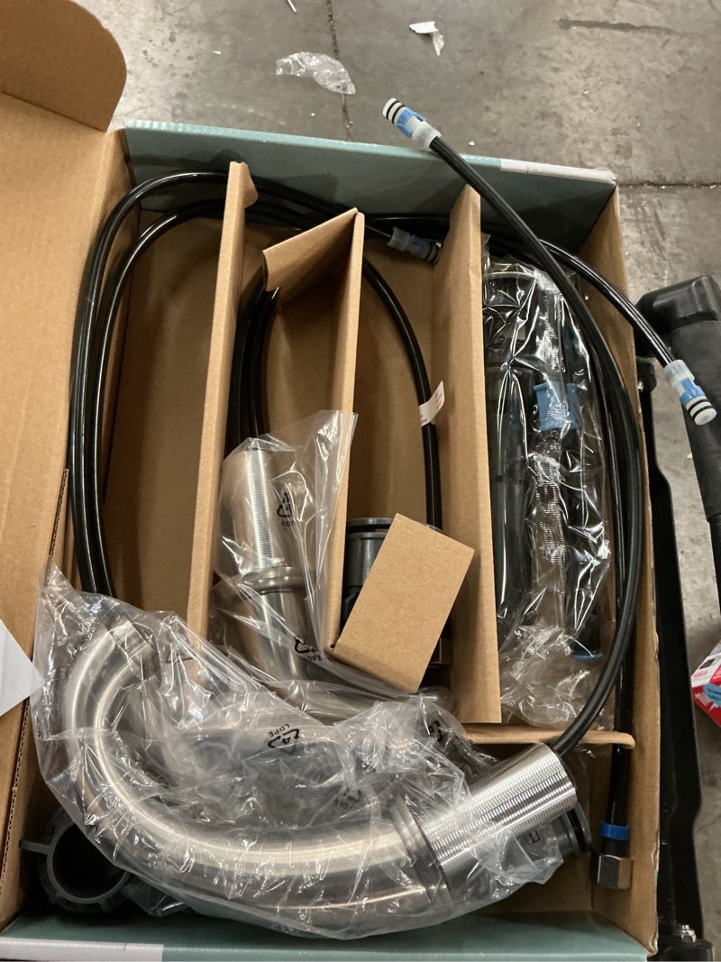 Condition photo showing As Is for glacier bay builders 8 in. widespread double-handle high-arc bathroom faucet in brushed nickel