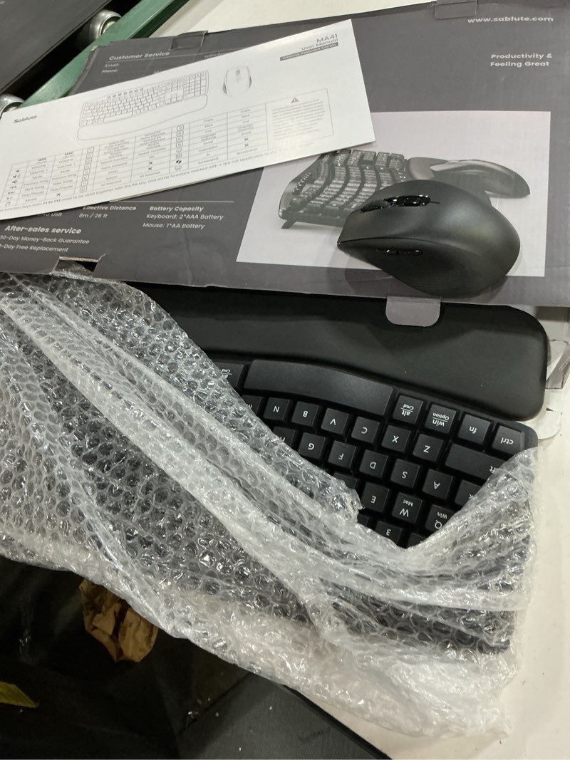 Condition photo showing Good Condition for ergonomic wireless keyboard and mouse combo, 30db quiet full size keyboard set with wave keys & soft palm rest, dual-system switch for windows/mac, ideal for business teams home office—sablute black