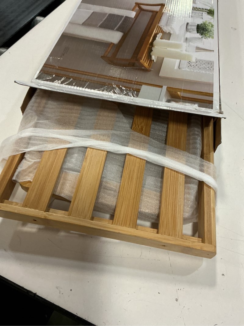 Condition photo showing Good Condition for organize it all natural bamboo wall mounting shelf with towel bars, brown