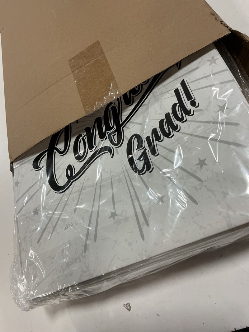 Condition photo showing New/Like New for 12 pcs graduation 13 gallon disposable trash cans graduation trash bins with 15 pcs garbage bag 1 roll double sided tape congrats grad garbage can class of 2026 party supplies