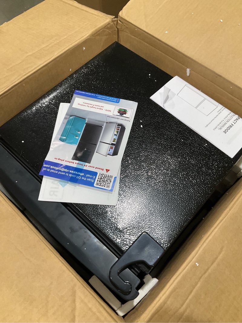 Condition photo showing Good Condition for 3.3 Cu. Ft. Mini Fridge with Freezer, Compact Refrigerator with Adjustable 7-Level Thermostat, Dorm Fridge for Kichen, RV, Office, Apartment, Black Black 3.3 Cu. Ft