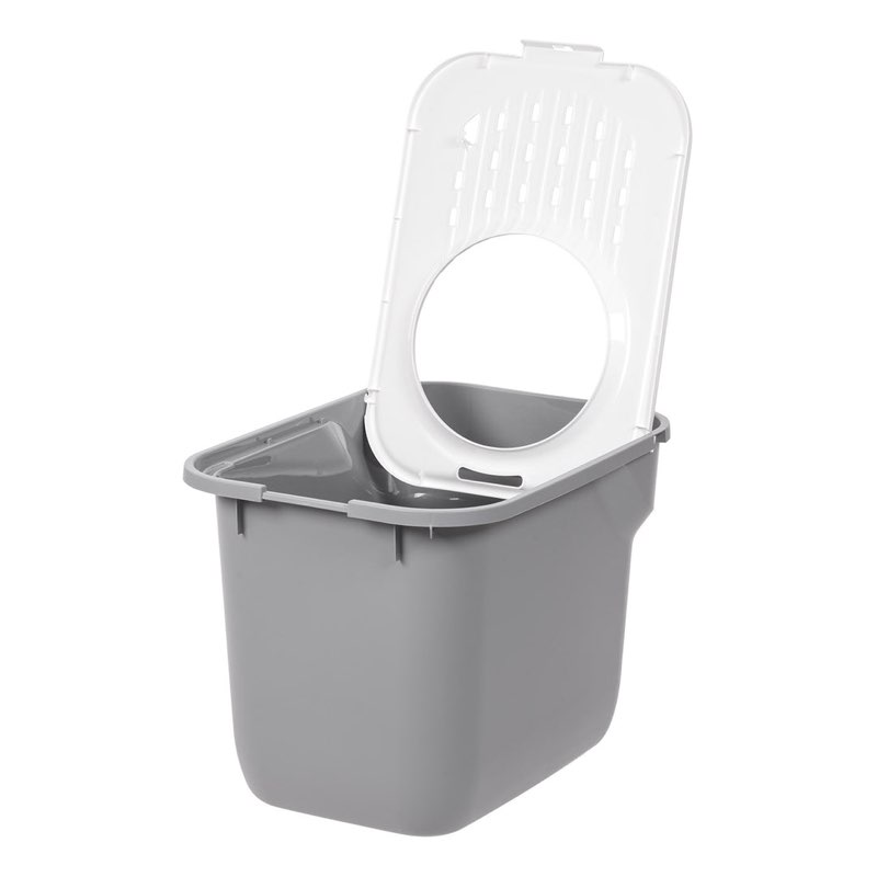 top entry cat litter box w/o scoop large, white/gray
