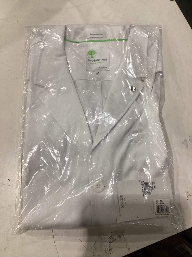 Condition photo showing New/Like New for *size 4x* Healing Hands Lab Coat For Woman White Coat Fiona with 4 Pockets, Fluid Barrier, Easy Care, and 360° Stretch Fabric 5101