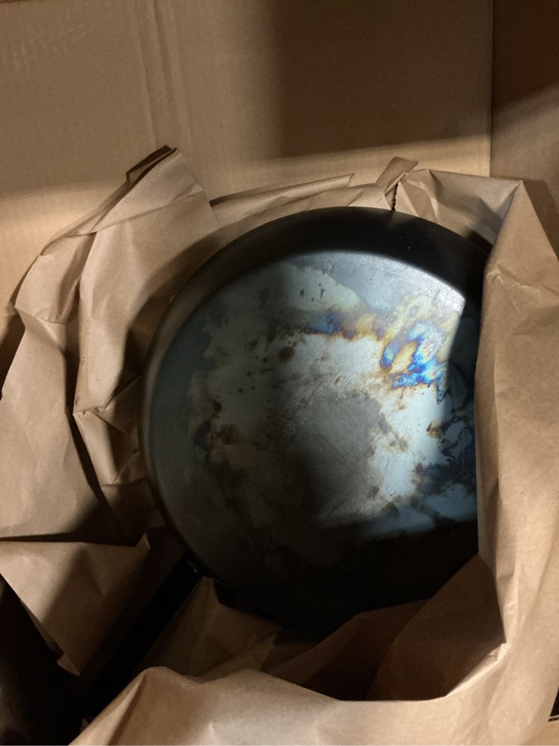 Condition photo showing As Is for Restaurantware-Met Lux 16 Inch Fry Pan, 1 Lightweight Frying Pan - Induction-Ready, Triple-Riveted, Black Carbon Steel Cooking Skillet, Durable, For Searing, Sauteing, And Browning Food Black Carbon Steel / 1 16"