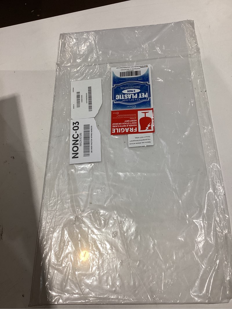 Condition photo showing Good Condition for 3 pack pet sheet panels - 12" x 24" x 0.04" clear acrylic sheet-quality shatterproof, lightweight, and affordable glass alternative perfect for poster frames, counter barriers, and pet barriers. 12x24", 0.04"(1mm)thick 3
