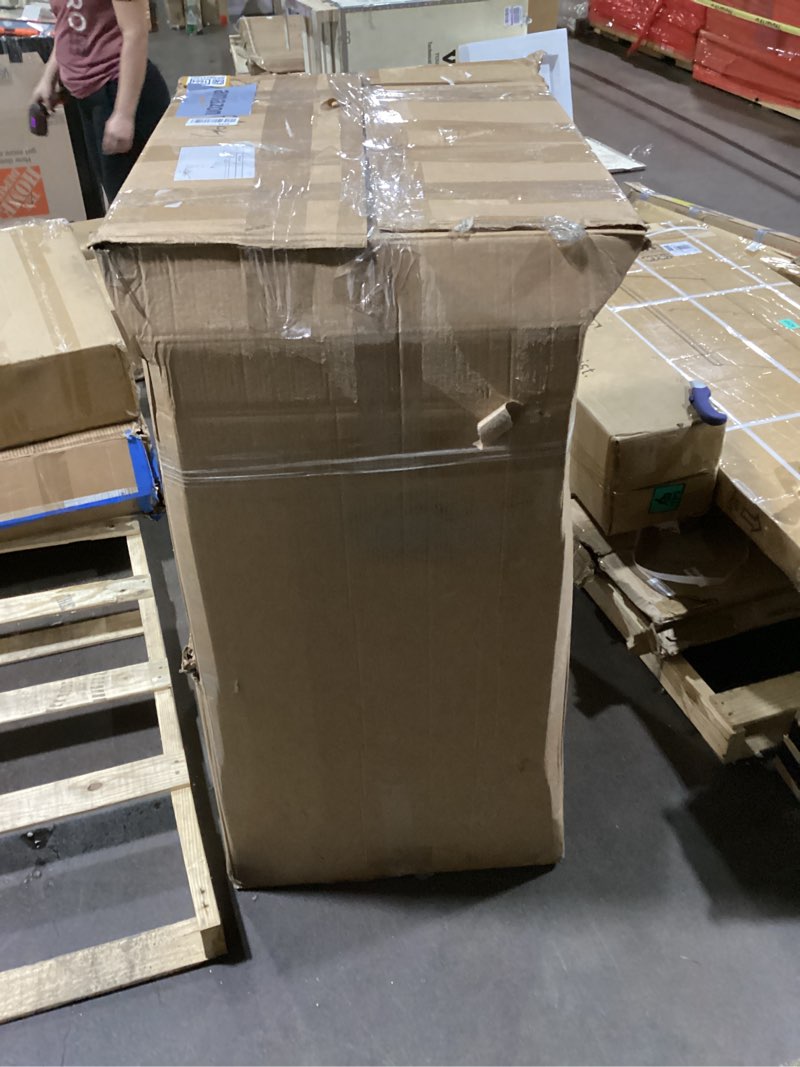 Condition photo showing As Is for Flash Furniture Carlton 36'' Round Black Laminate Table Set with X-Base and 4 Black Trapezoidal Back Banquet Chairs Black Top/Black Vinyl Seat